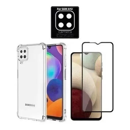 Kit Película De Vidro 3D/9D Samsung Galaxy A12  + Capa Capinha Anti Shock+ Pelicula de Camera 3D